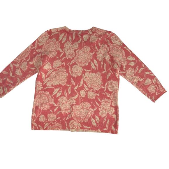 Talbots Small Petite Cashmere Cardigan Pink Cream Floral - Picture 2 of 6